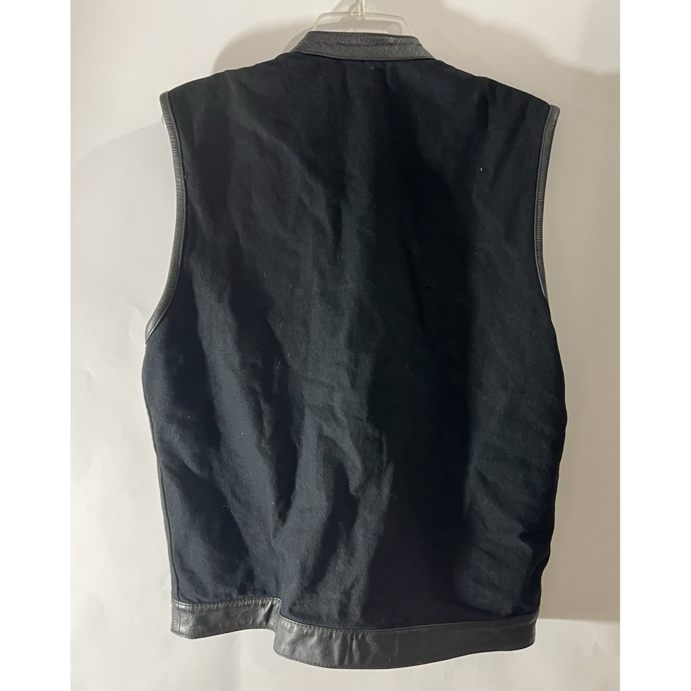 Street & Steel Mens Size Medium Biker Motorcyle Vest Black Denim & Leather - Picture 2 of 8